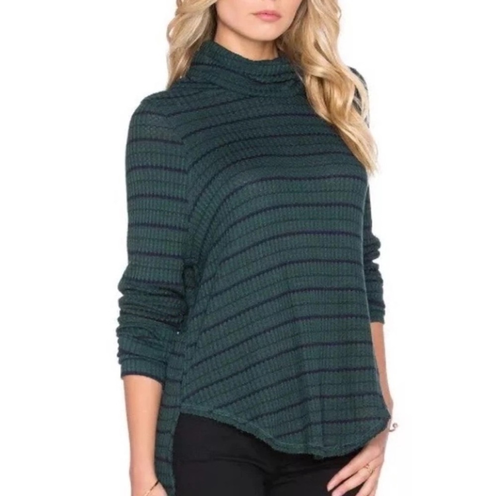 We The Free Green Stripe Cowl Neck Long Sleeve